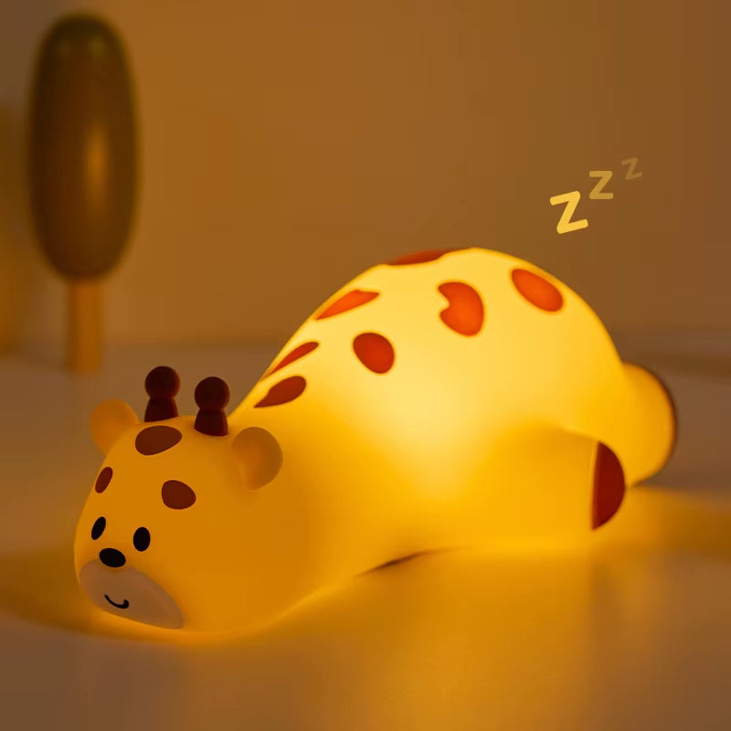 Cute Animal Giraffe Panda Silicone Night Light Timer Patting Lamp Rechargeable Night Lamp for Kids Boys Birthday Gift Room Decor